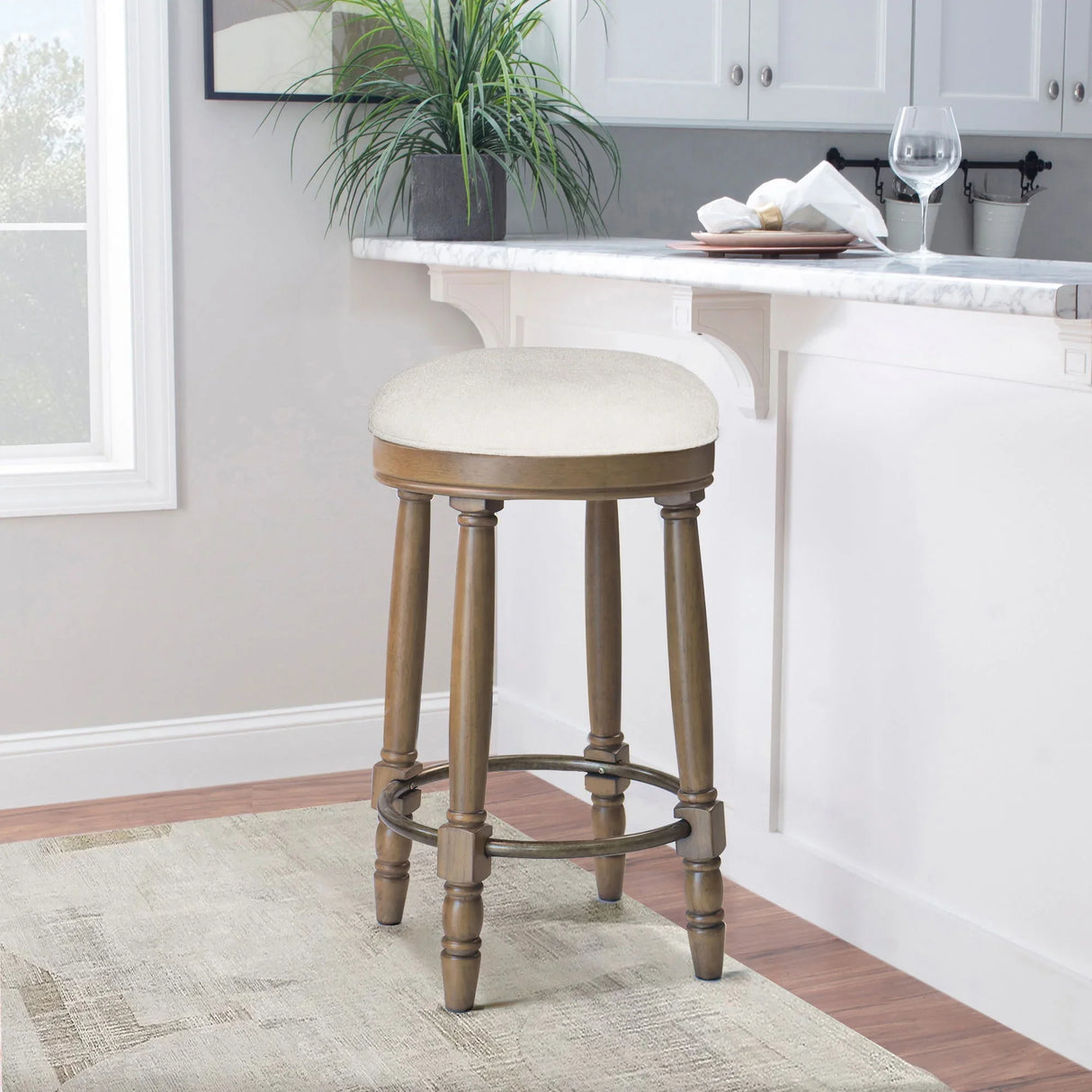 360° Swivel Wooden Barstools With Upholstered Seat, Counter Height (Set of 2) - Furniture Home Direct