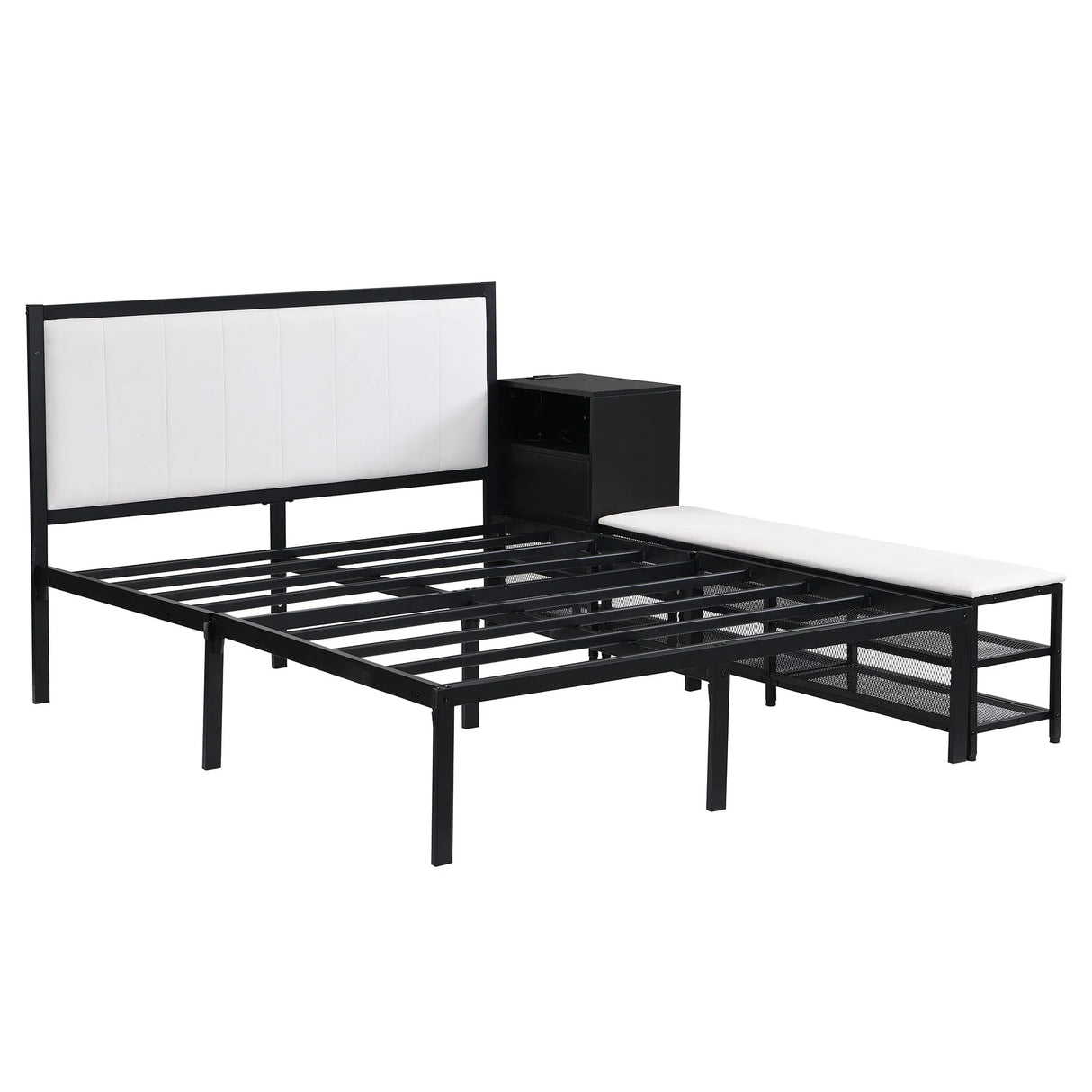 Platform Bed With 2 Tier Storage Shelves, Storage Cabinet - Furniture Home Direct