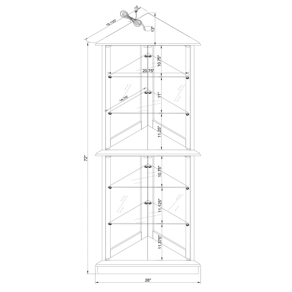 Corner Curio Dispaly Cabinet With Lights, Adjustable Tempered Glass Shelves, Mirrored Back (E26 Light Bulb Not Included) - Furniture Home Direct