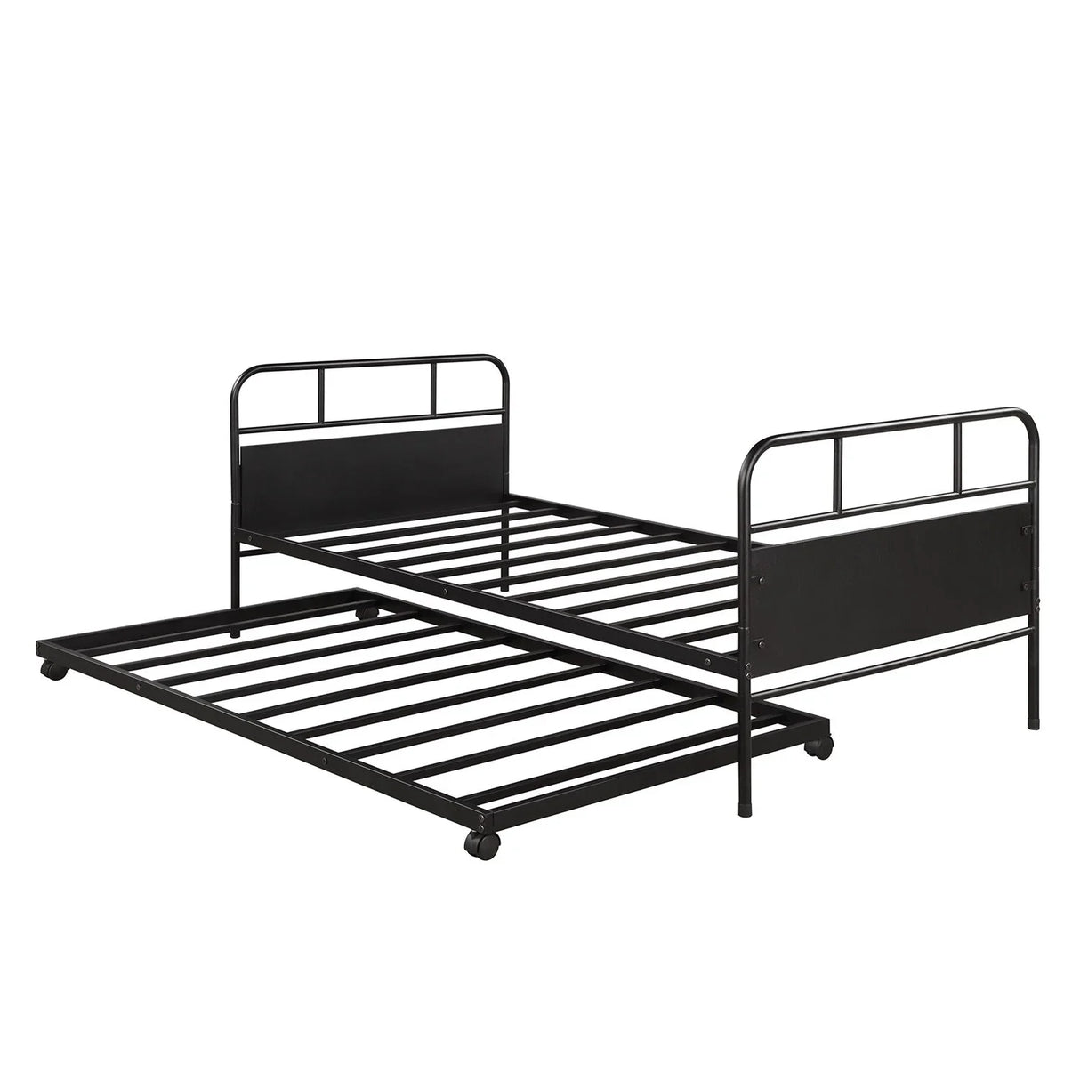 Twin Size Daybed Platform Bed Frame With Trundle Built In Casters - Black - Furniture Home Direct