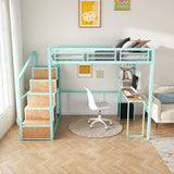 Heavy Metal Frame Full Loft Bed With Desk & Storage, 4 Cabinets, Staircase, Rack Space Saver - Green - Furniture Home Direct