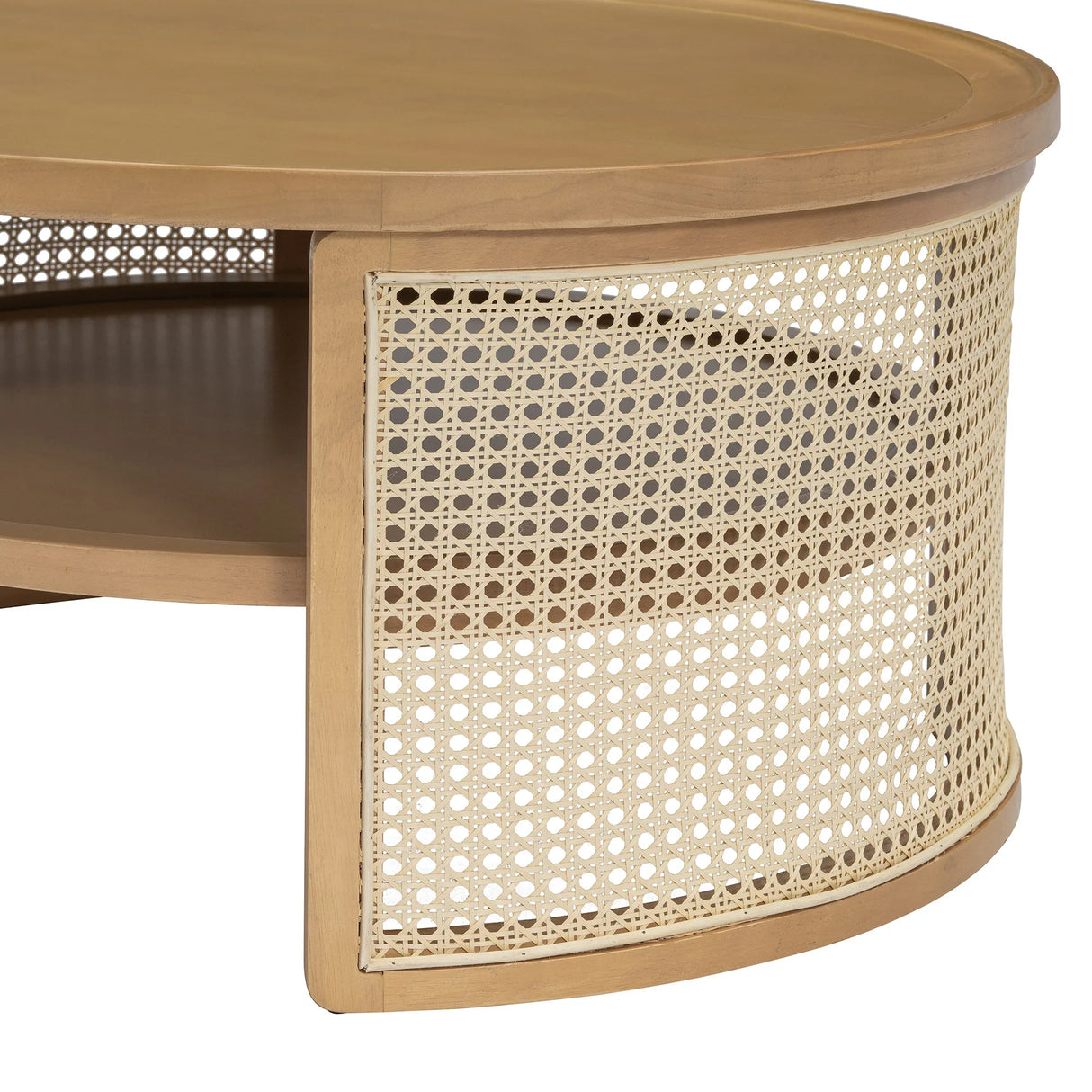 Round Coffee Table With Storage Caned Sides Natural - Furniture Home Direct