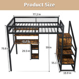 Full Size Loft Bed With Desk & Wardrobe Heavy Frame, Built In Staircase, Storage Rack & Shelves Gaming Bed - Black - Furniture Home Direct
