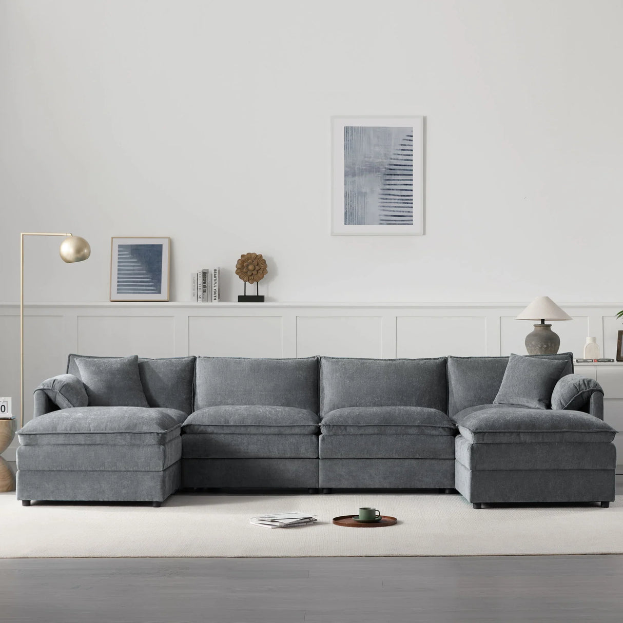 Modular Sectional With Deep And Wide Seat, Cloud Couch Set With Double Cushions Sofa With Movable Ottoman - Furniture Home Direct