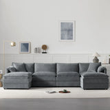 Modular Sectional With Deep And Wide Seat, Cloud Couch Set With Double Cushions Sofa With Movable Ottoman - Furniture Home Direct