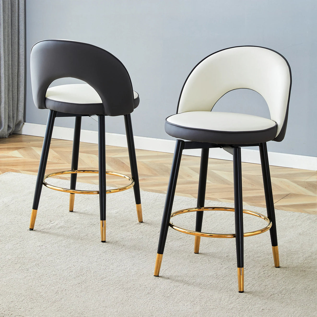 Bar Stool Set Modern Upholstered Two Tone White and Gray - Furniture Home Direct