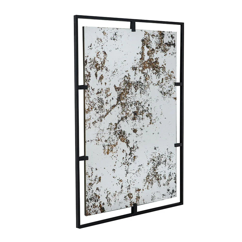 Rectangle Antiqued Wall Mirror Wall Mirror With Metal Frame, Home Wall Decor, Bedroom Living Room Entryway Wall Accent - Black - Furniture Home Direct