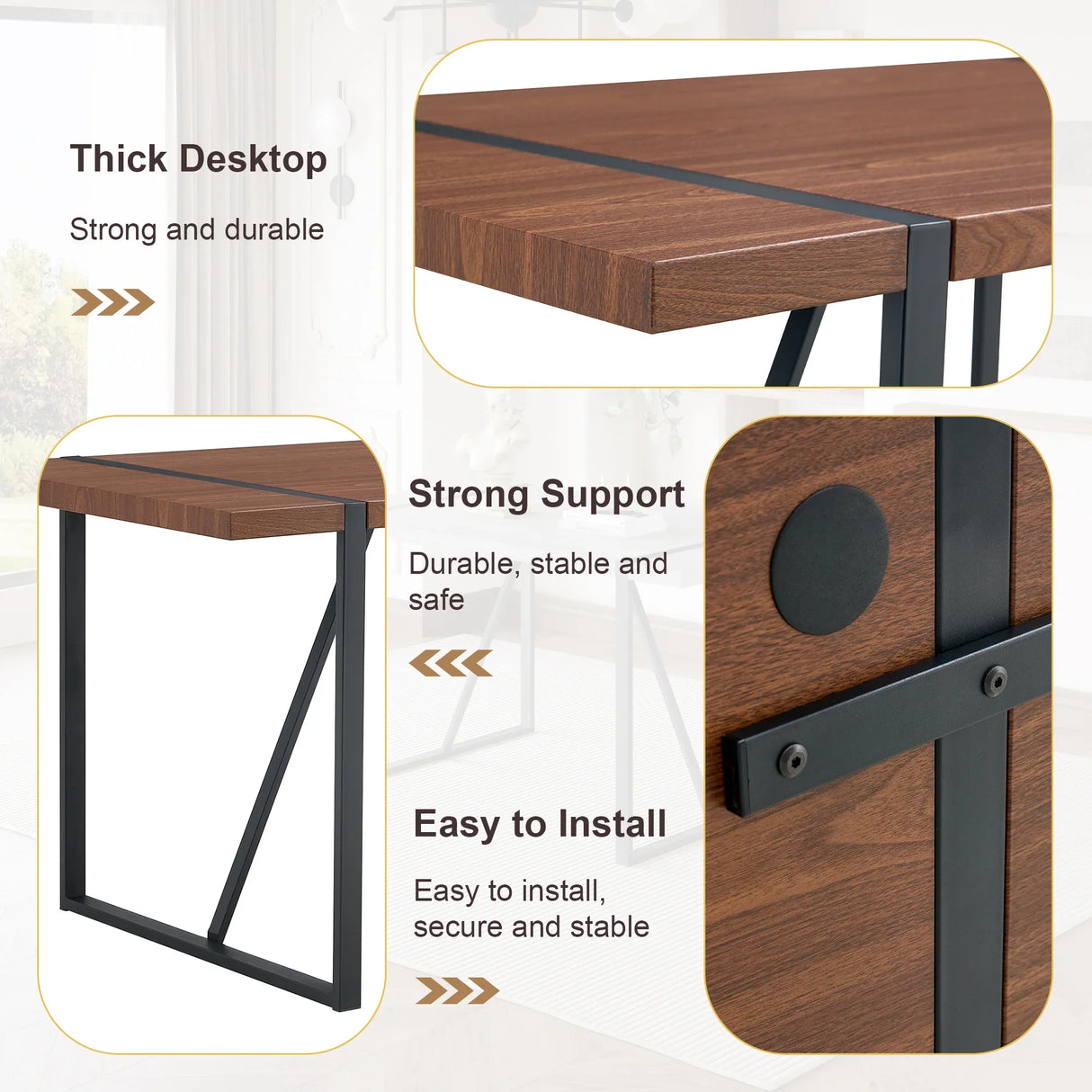 Dining Table Industrial Wood Grain Rectangular Walnut - Furniture Home Direct