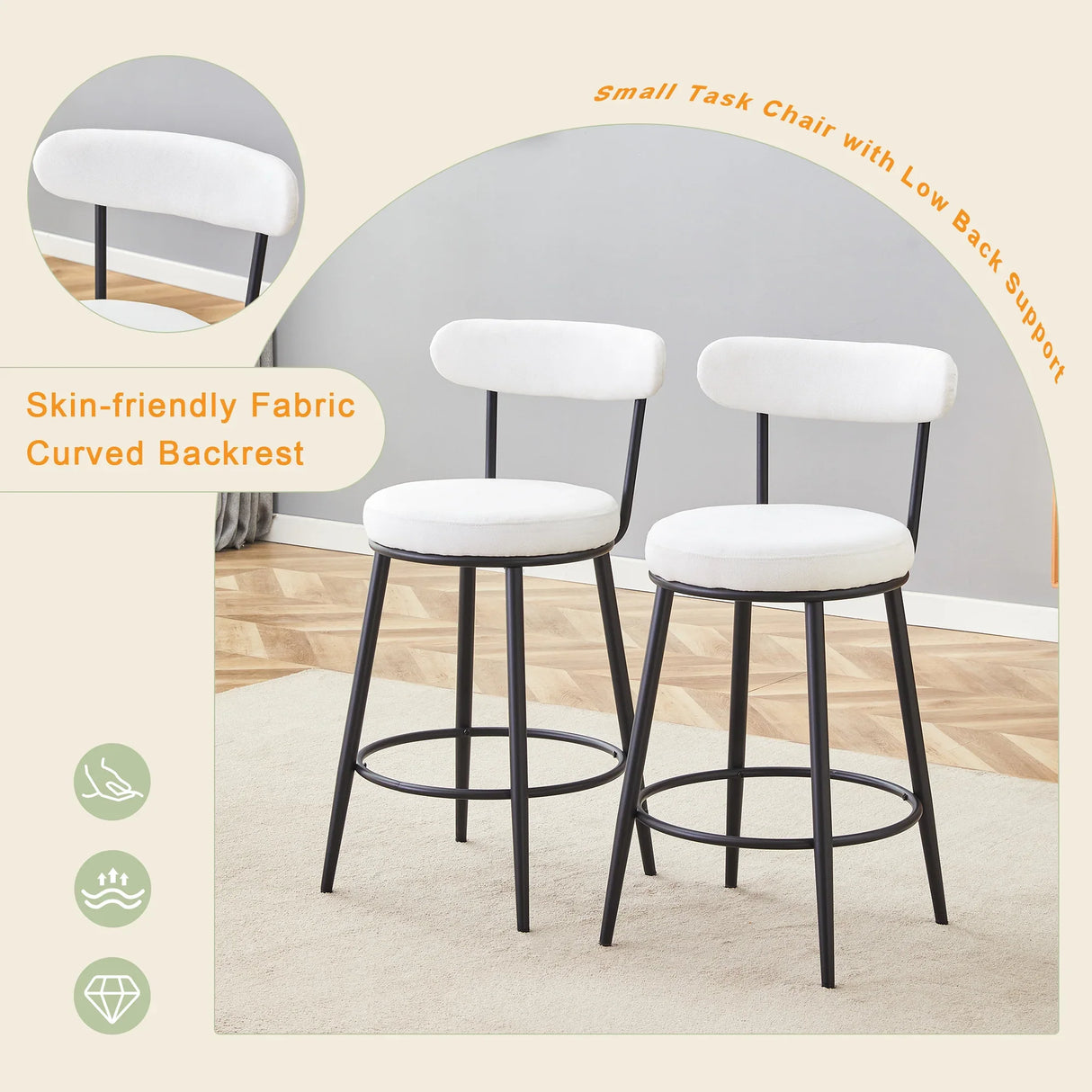 Counter Height Chairs Padded Seat Black Metal Frame White - Furniture Home Direct