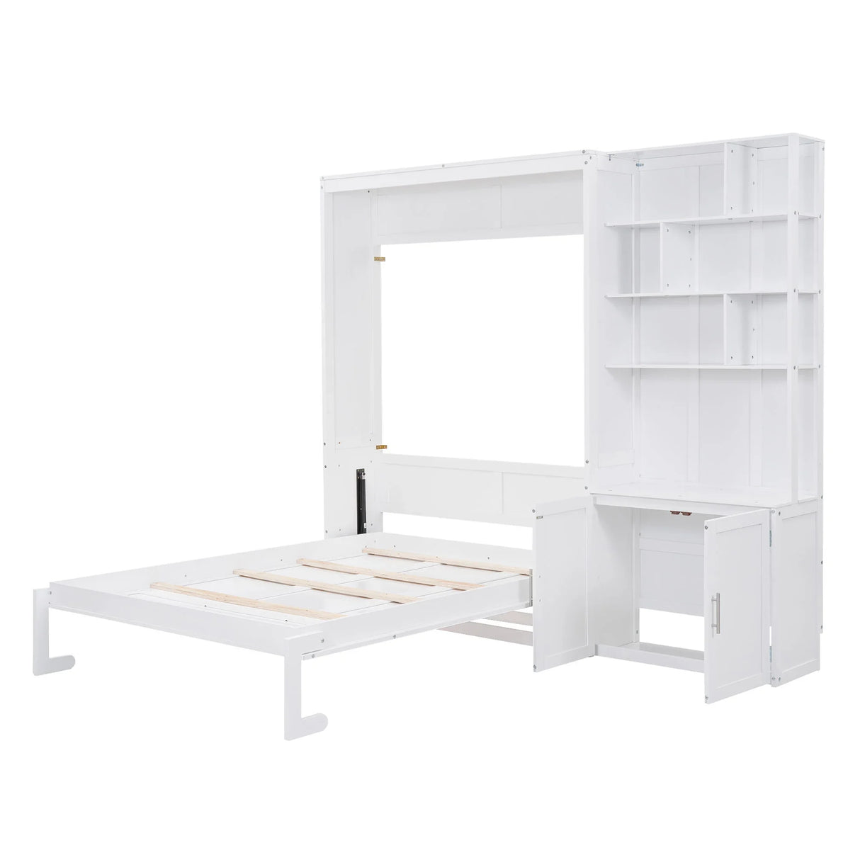 Full Size Murphy Bed With Multiple Storage Shelves - White - Furniture Home Direct