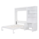 Full Size Murphy Bed With Multiple Storage Shelves - White - Furniture Home Direct