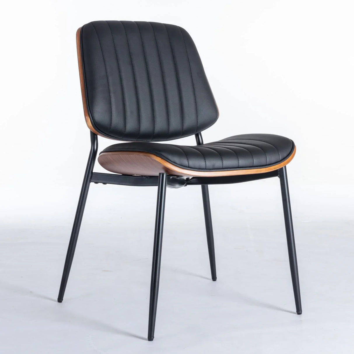 Dining Chairs (Set of 2) Mid-Century Modern Retro Faux Leather Chair With Walnut Bentwood Back Upholstered Seat Metal Legs Adjustable Foot For Kitchen Dining Room Chairs - Furniture Home Direct