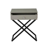 Koda - Wooden End Side Table Nightstand With Glass Top, Drawer And Metal Cross Base - Furniture Home Direct
