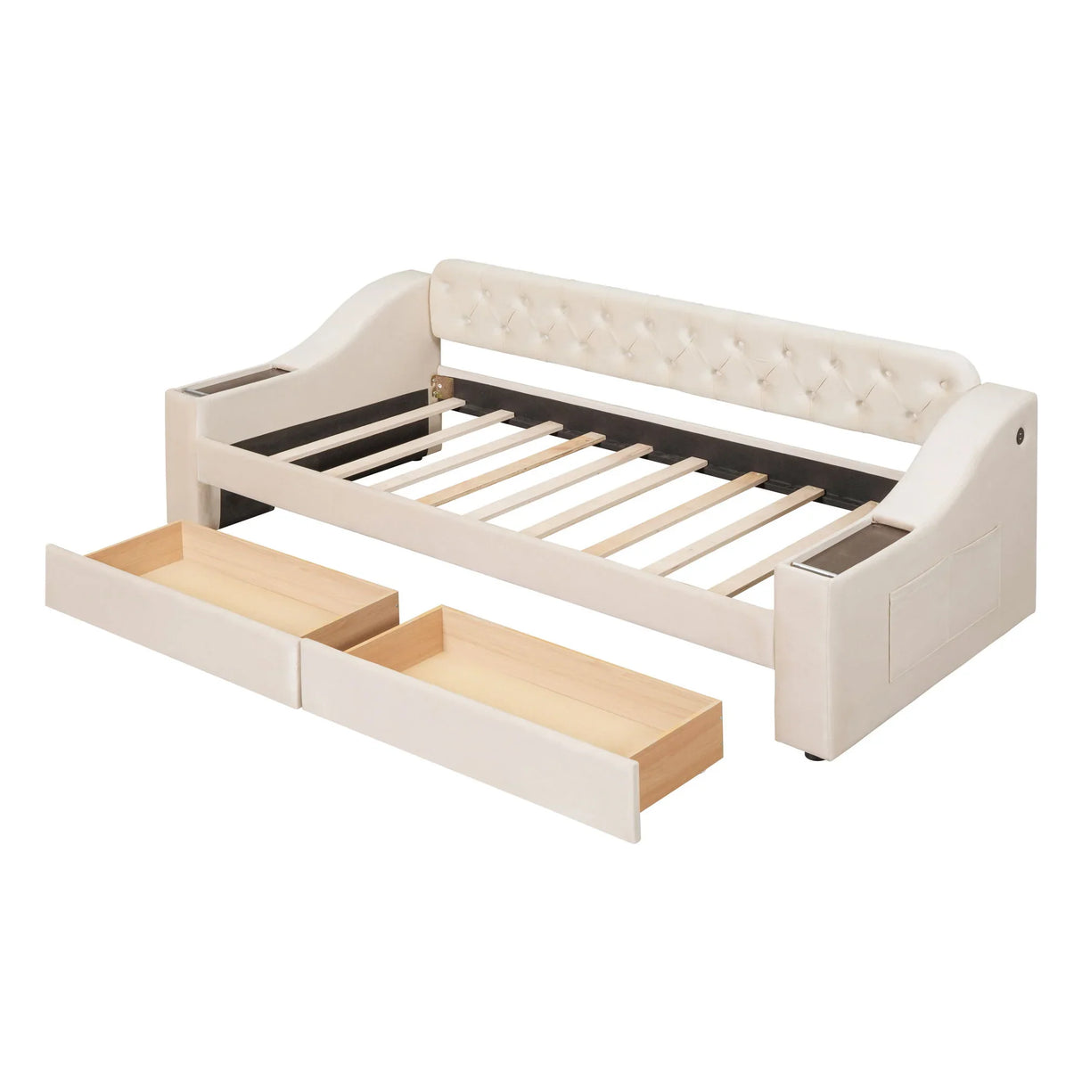 Upholstered Daybed With Storage Armrests And USB Port - Furniture Home Direct