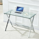 Transparent Glass Computer Desk With Rounded Edges, Tempered Glass Laptop Table - Clear - Furniture Home Direct