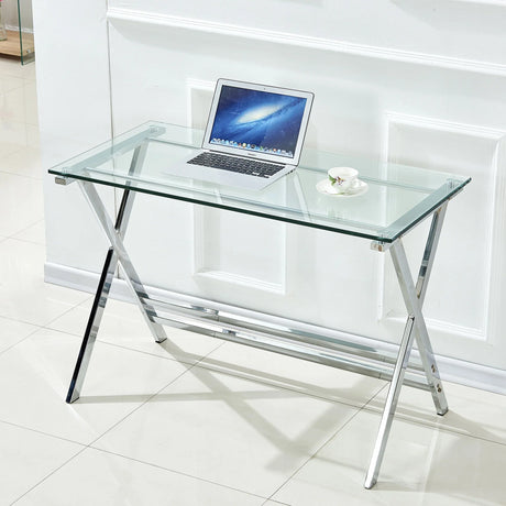 Transparent Glass Computer Desk With Rounded Edges, Tempered Glass Laptop Table - Clear - Furniture Home Direct