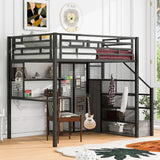 Metal Loft Bed With Wardrobe, Desk, Storage Shelves - Furniture Home Direct