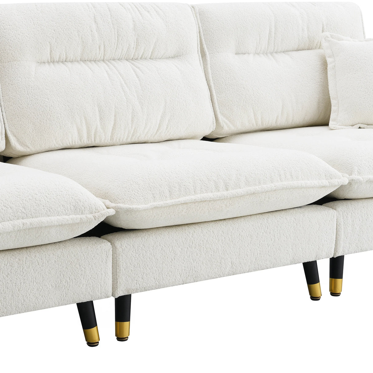 L Shaped Sofa Cloud Chenille Fabric Removable Ottoman White - Furniture Home Direct