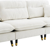L Shaped Sofa Cloud Chenille Fabric Removable Ottoman White - Furniture Home Direct