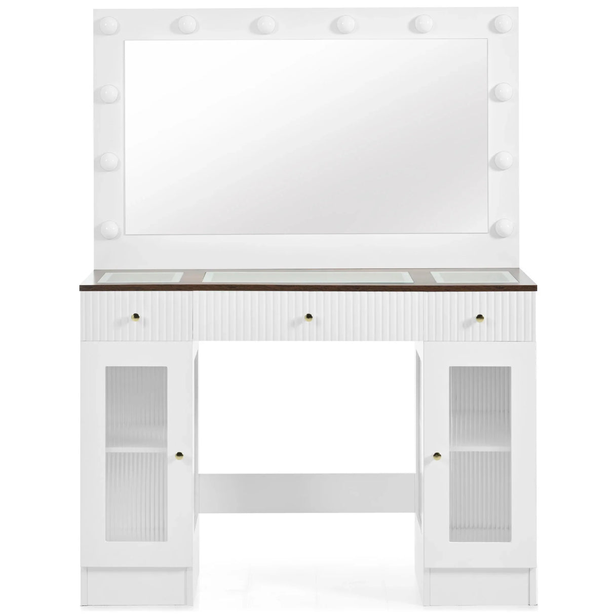 Vanity Desk With Large Mirror And Hollywood Bulbs White - Furniture Home Direct