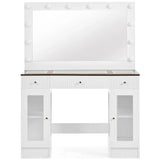Vanity Desk With Large Mirror And Hollywood Bulbs White - Furniture Home Direct