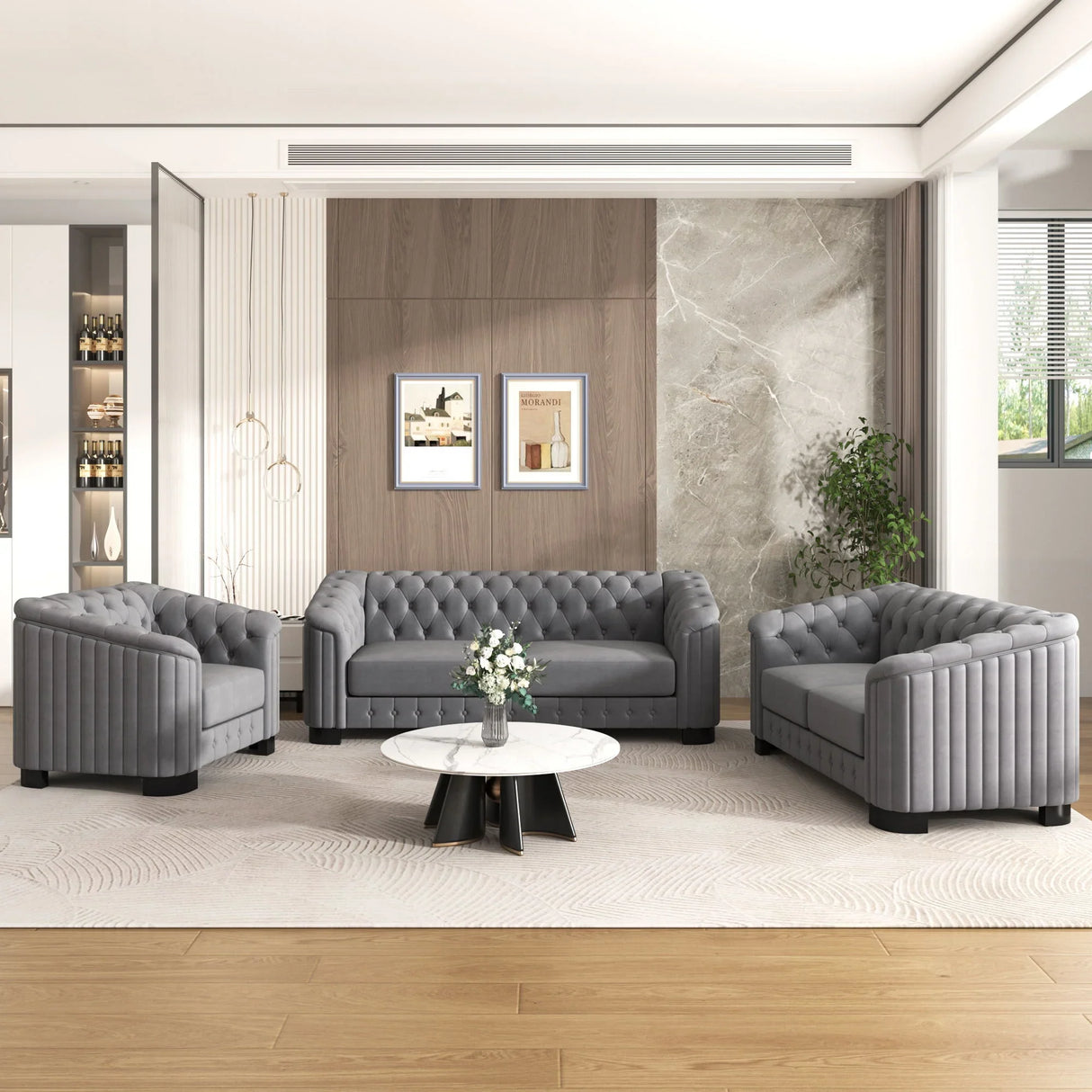Upholstered 3 Piece Sofa Set With Legs - Furniture Home Direct