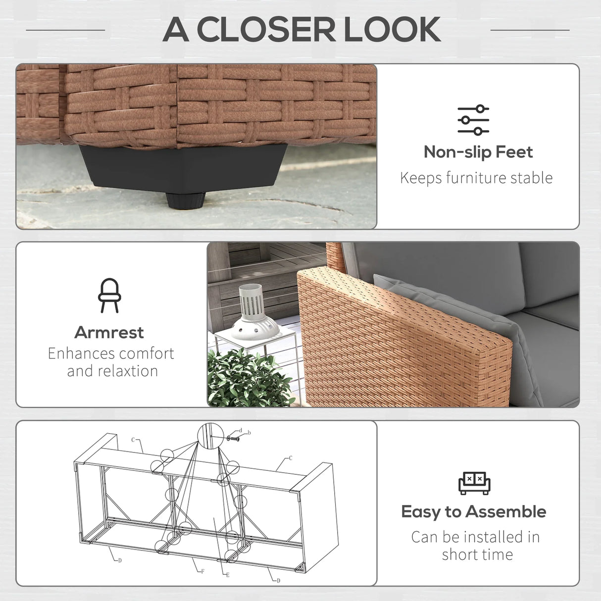 Outdoor Wicker Sofa - Gray - Furniture Home Direct