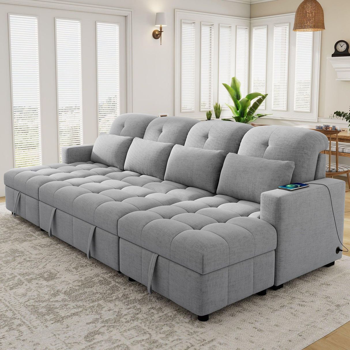 Oversized U-Shaped Versatile Sectional, Pull-Out Sofa Bed With Double Storage Chaise Lounges And 2 USB Ports For Living Room - Furniture Home Direct