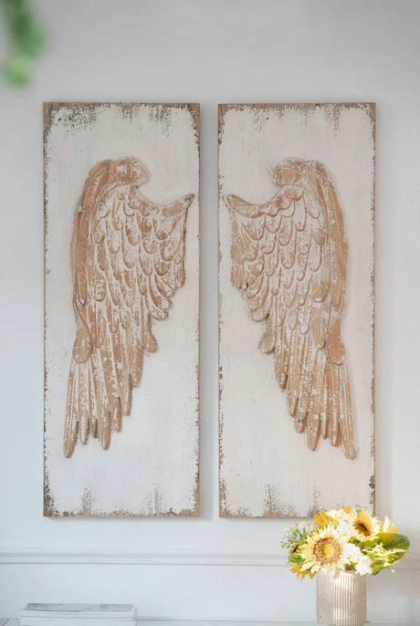 Feather Wing Wall Panels With Distressed, Rectangle Hanging Wall Art (Set of 2) - Multicolor - Furniture Home Direct