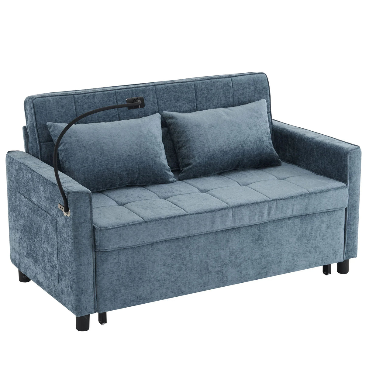 Pull-Out Sleeper Sofa With Reversible Backrest Cushion, Side Pockets, 2 USB Ports And A Phone Holder For Living Room - Furniture Home Direct