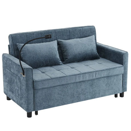 Pull-Out Sleeper Sofa With Reversible Backrest Cushion, Side Pockets, 2 USB Ports And A Phone Holder For Living Room - Furniture Home Direct