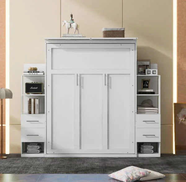 Murphy Wall Bed With Shelves, Drawers And LED Lights - Furniture Home Direct