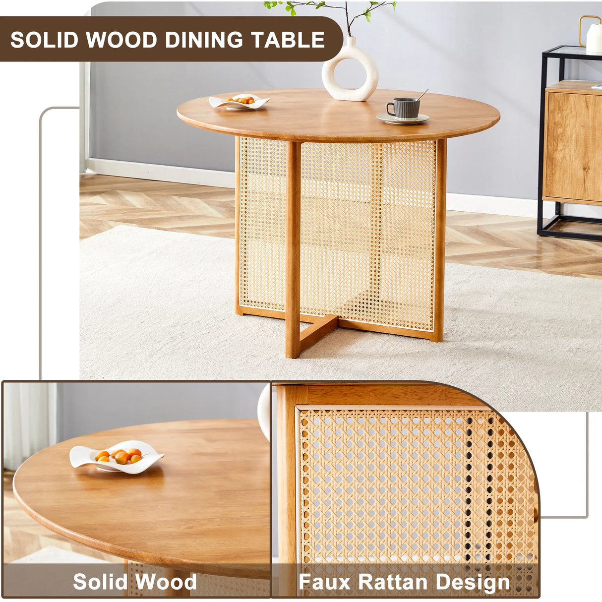 Round Dining Table Solid Wood Countryside Retro Natural - Furniture Home Direct