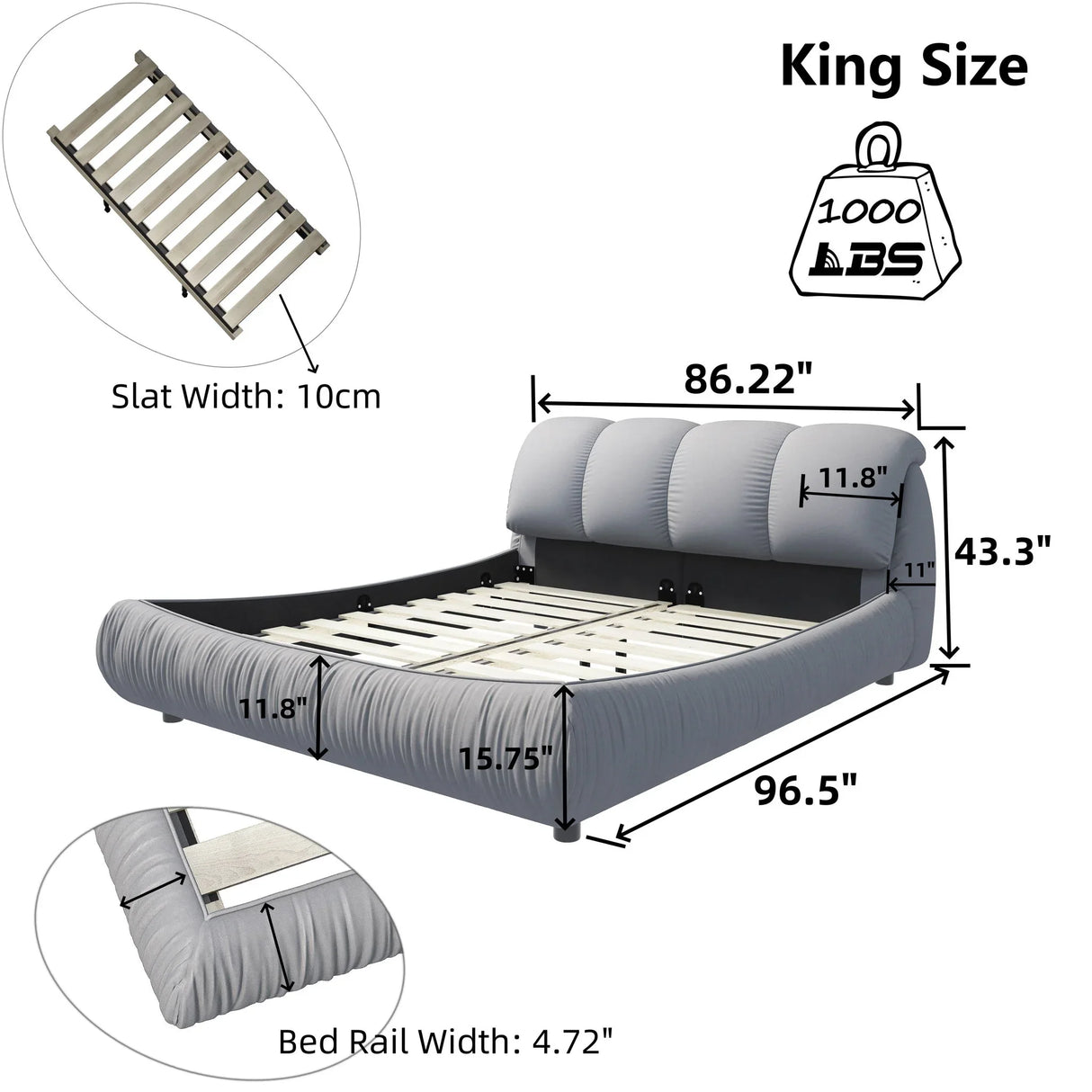Luxury Upholstered Platform Bed With Oversized Padded Backrest And Solid Wood Frame - Furniture Home Direct