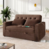 66.5" Upholstered Loveseat With Pull Out Bed, Two Throw Pillows, Dual USB Charging Port and Adjustable Backrest - Brown - Furniture Home Direct