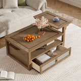 Coffee Table With 1 Storage Shelf, 2 Tabletops And 1 Rattan Drawer - Furniture Home Direct