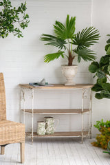 3 Tiered Wooden Shelving Unit With Ornate Iron Frame - Multicolor - Furniture Home Direct