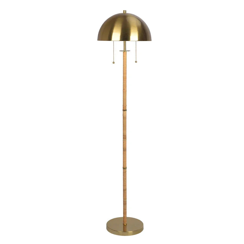 Allure - 2 Light Floor Lamp, Gold, Natural Tube, Double On / Off Pull Chain - Gold / Rattan - Furniture Home Direct