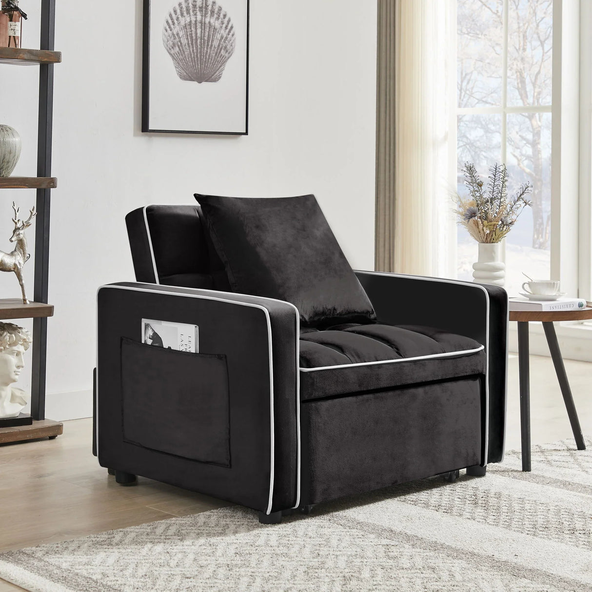 Modern Velvet 3 In 1 Sofa Bed Chair, Adjustable Recliner - Furniture Home Direct