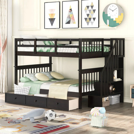 Stairway Bunk Bed With Storage And Guard Rail For Bedroom - Furniture Home Direct