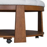 Round Ottoman Coffee Table with Upholstered Top Ivory White - Furniture Home Direct