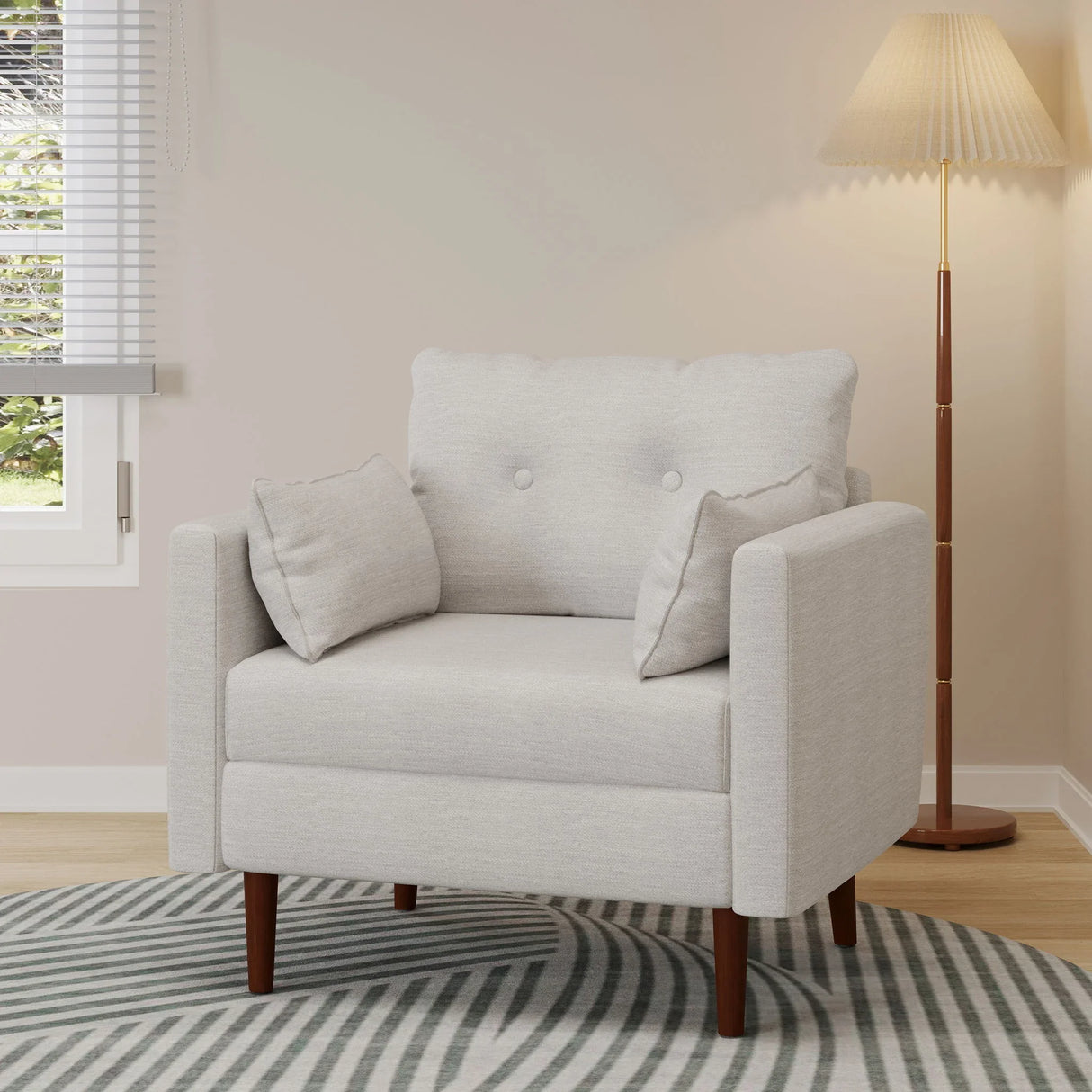 Contemporary Fabric Club Chair With Birch Wood Legs - Beige