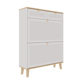 Modern Freestanding Shoe Cabinet With Flip Up Doors And Drawers, Compact Design For Entryway - White Natural - Furniture Home Direct