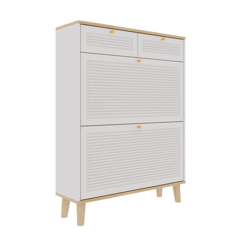 Modern Freestanding Shoe Cabinet With Flip Up Doors And Drawers, Compact Design For Entryway - White Natural - Furniture Home Direct