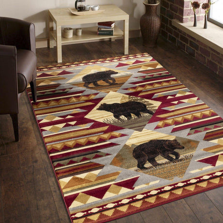Nature's Nest - 5'3" X 7'3" Lodge Area Rug Polypropylene - Multi, Red - Furniture Home Direct