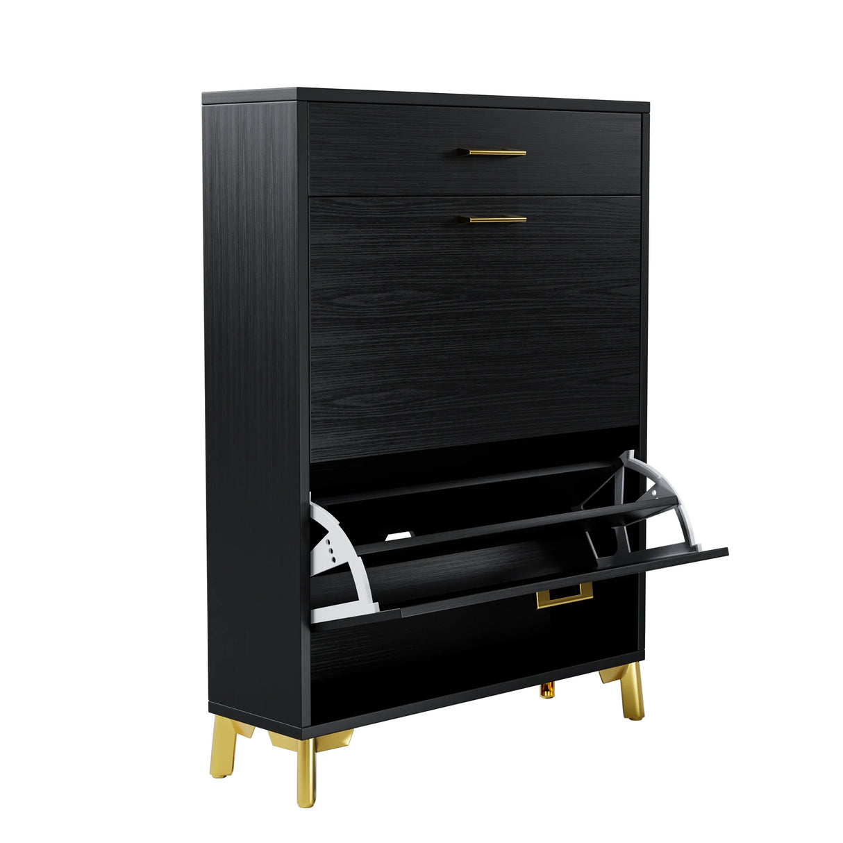 Shoe Storage Cabinet with 2 Flip Drawers - Black - Furniture Home Direct