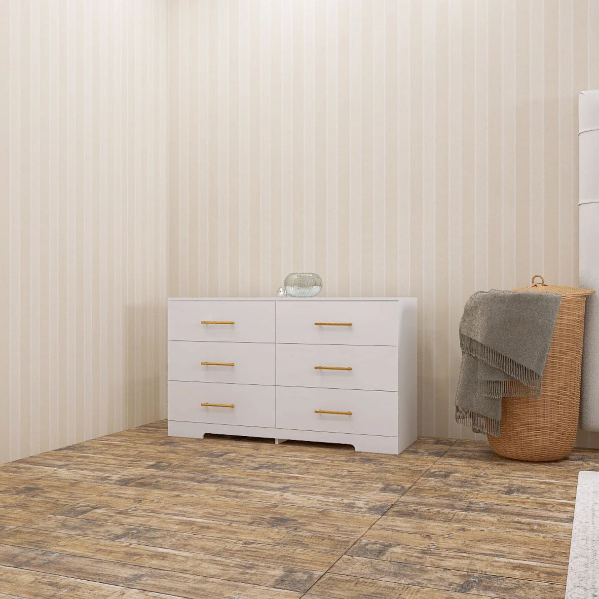 Large 6 Drawers Chest Of Drawer Dressers Table With Golden Handle - Furniture Home Direct