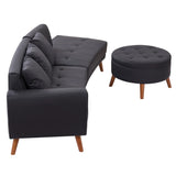 107 Inch Black Sectional With Round Storage Ottoman - Furniture Home Direct