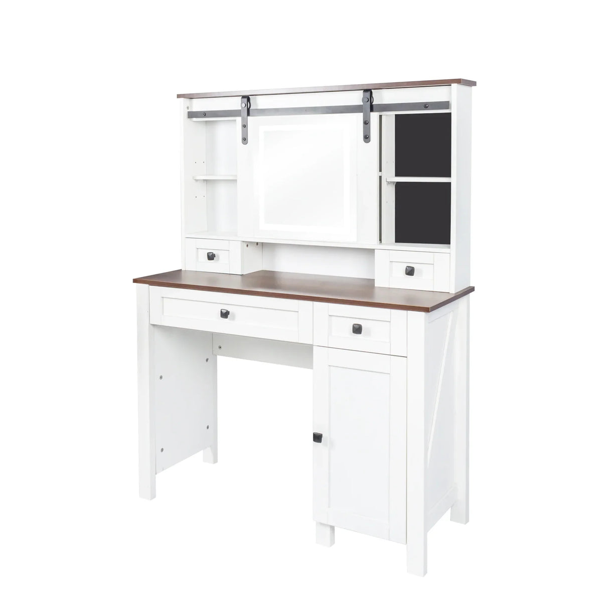 Farmhouse Makeup Vanity with Mirror and Lights - Furniture Home Direct