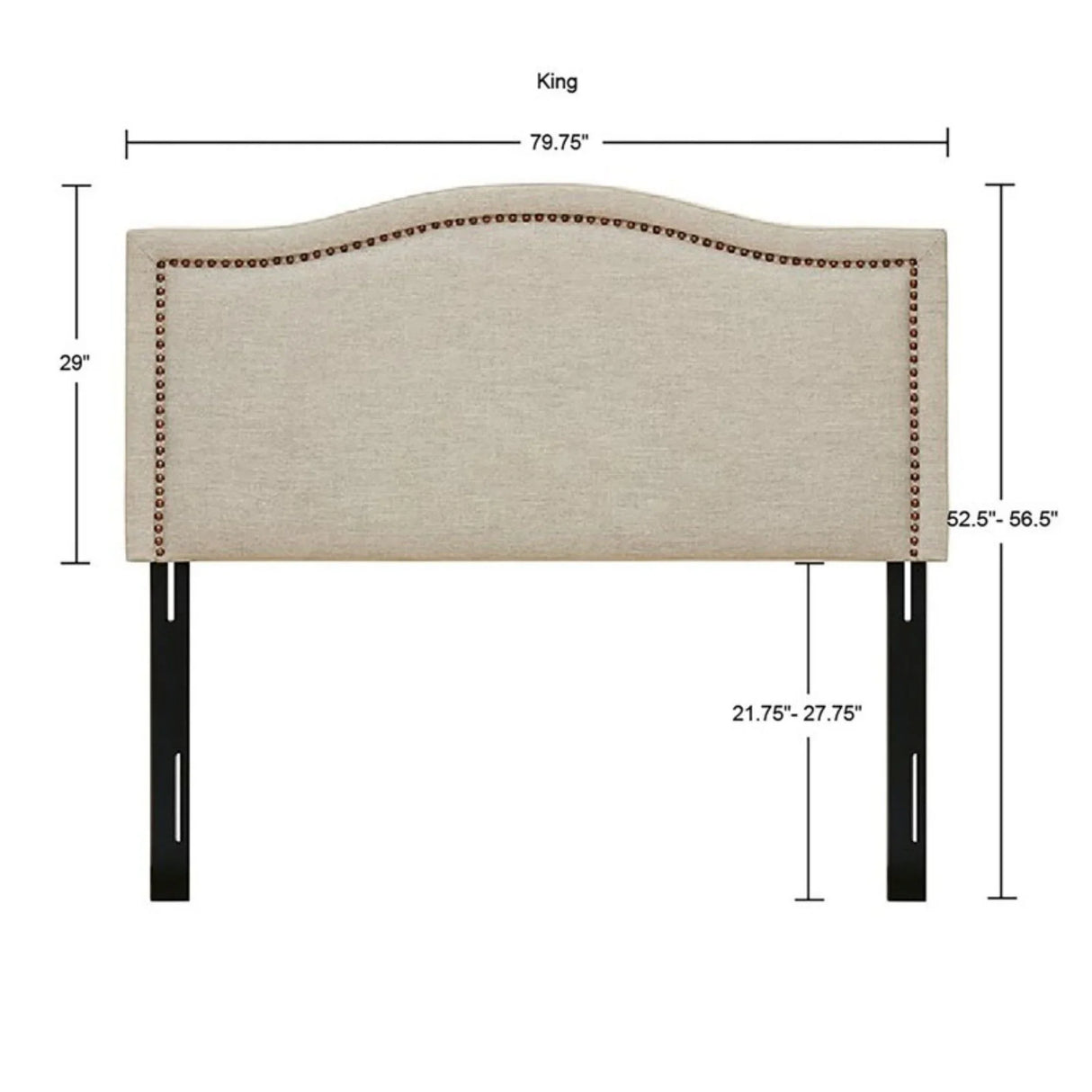 Elegant Panel Headboard With Copper Nailheads And Adjustable Metal Legs - Furniture Home Direct